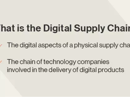 What is the Digital Supply Chain? 1. The digital aspects of a physical supply chain 2. The chain of technology companies involved in the delivery of digital products